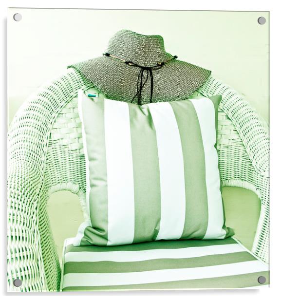 Hat on wicker chair with cushion Acrylic by David Bigwood