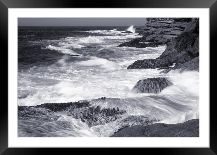 Breaking waves on rocks Framed Mounted Print by David Bigwood