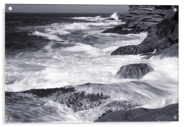 Breaking waves on rocks Acrylic by David Bigwood