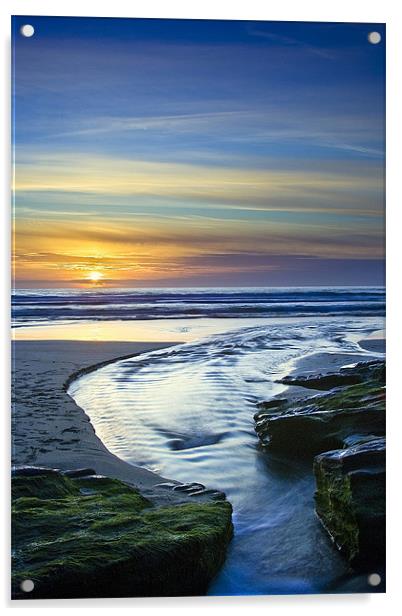 Sunset in the Stream at Trebarwith Strand Acrylic by David Wilkins