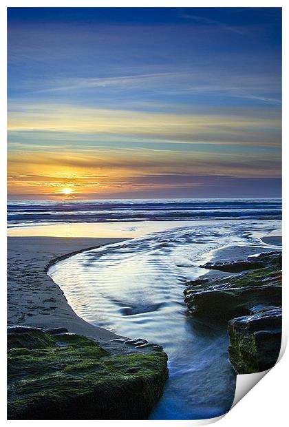Sunset in the Stream at Trebarwith Strand Print by David Wilkins