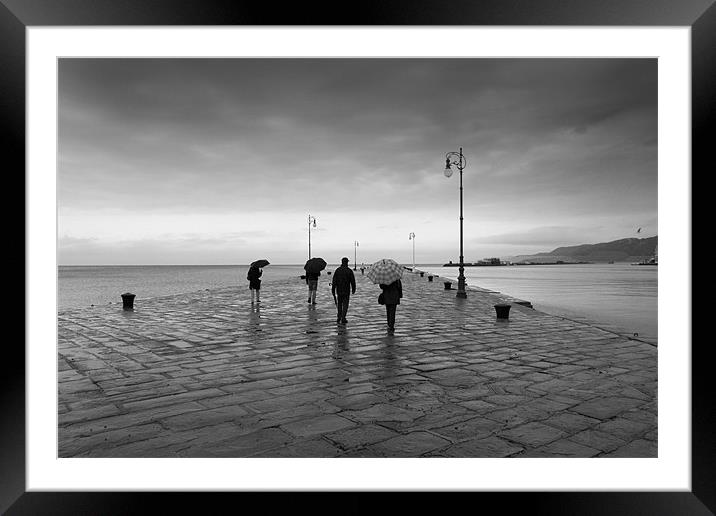 Rainy evening on the Mole, Trieste, Italy Framed Mounted Print by Graham Lester George
