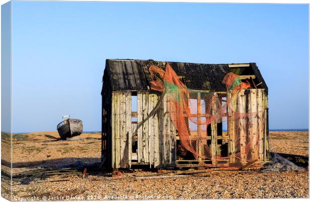 Abandoned Shed  on Dungeness Beach Canvas Print by Jackie Davies