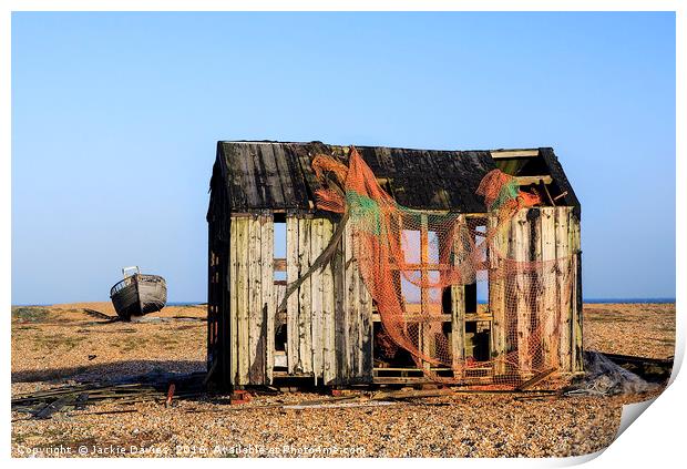 Abandoned Shed  on Dungeness Beach Print by Jackie Davies