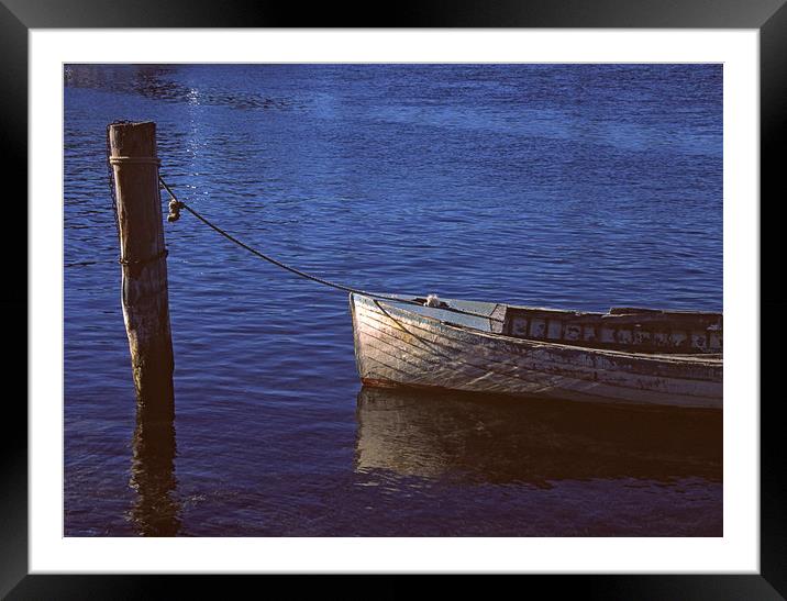 Moored dinghy Framed Mounted Print by David Bigwood