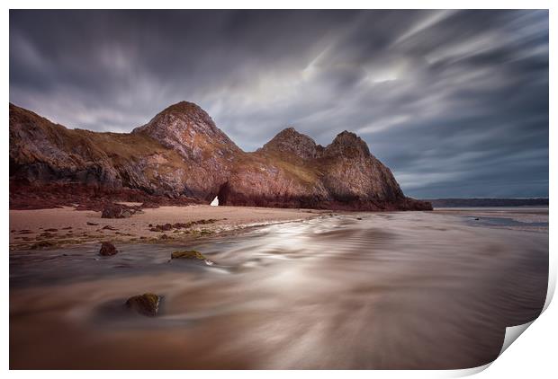 Low tide at Three Cliffs Bay Print by Leighton Collins