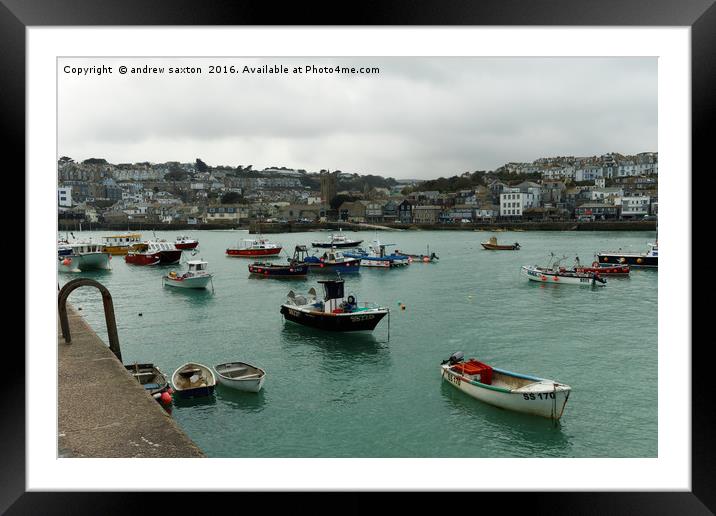 BOATS ARE IN Framed Mounted Print by andrew saxton