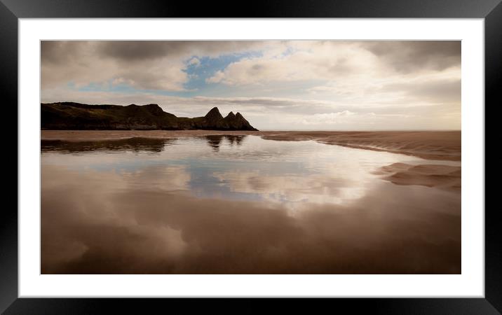 Reflections of Three Cliffs Bay Framed Mounted Print by Leighton Collins
