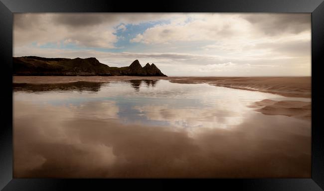 Reflections of Three Cliffs Bay Framed Print by Leighton Collins