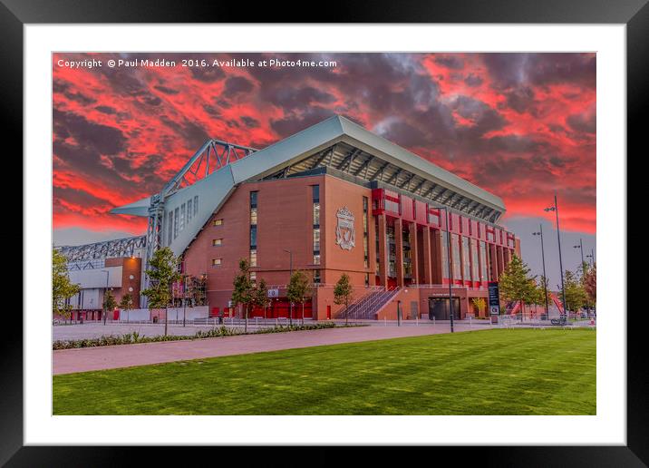 Red Sky Over Anfield Framed Mounted Print by Paul Madden