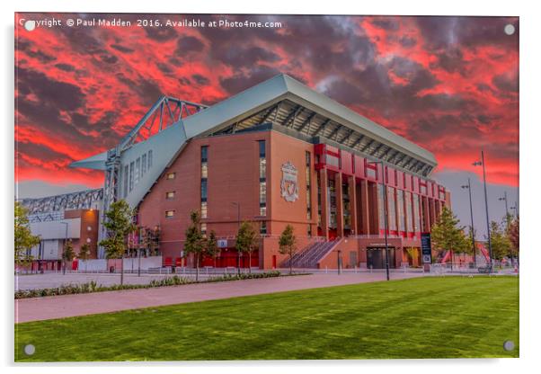 Red Sky Over Anfield Acrylic by Paul Madden
