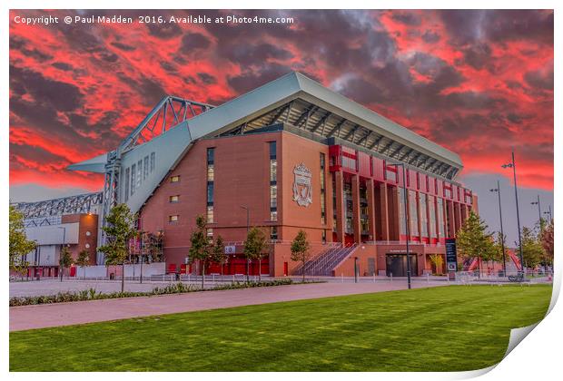 Red Sky Over Anfield Print by Paul Madden
