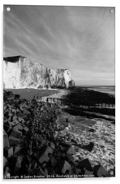 Seaford Head East Sussex in Black and White Acrylic by James Brunker