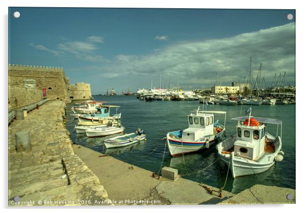 Heraklion old harbour  Acrylic by Rob Hawkins