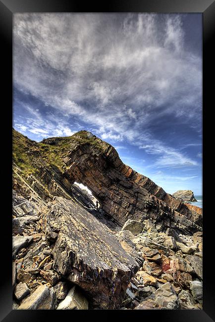 Hartland Quay Rock and Hole Framed Print by Mike Gorton