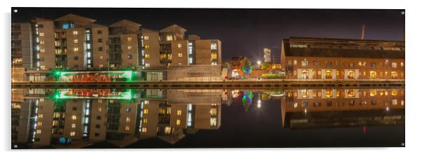 Night time at Swansea Marina Acrylic by Leighton Collins
