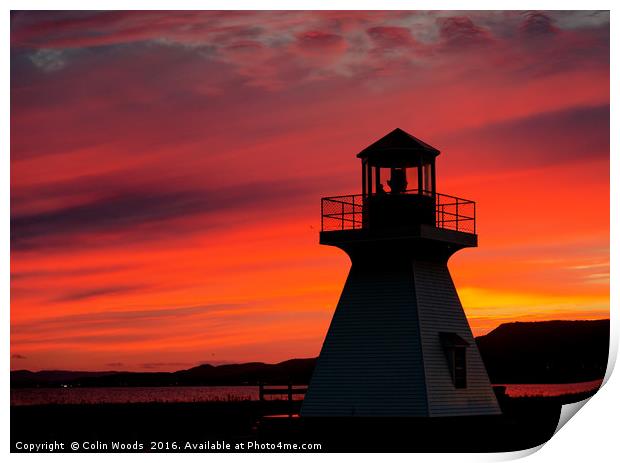 Lighthouse at Sunset Print by Colin Woods
