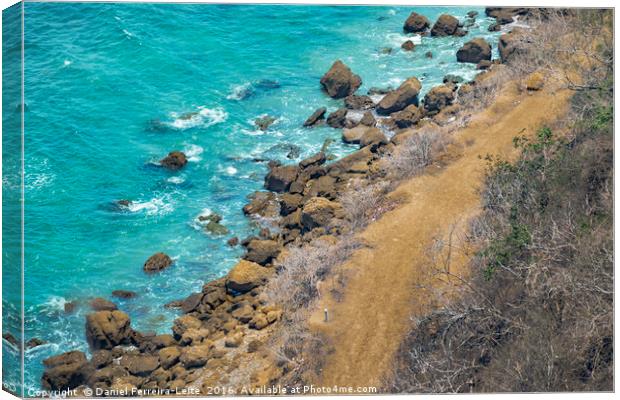 Couple Walking at Road in Rocky Coastiline Santa E Canvas Print by Daniel Ferreira-Leite