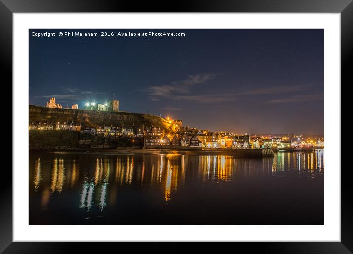 Whitby at Night Framed Mounted Print by Phil Wareham