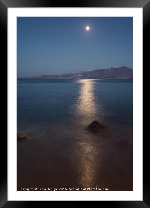 Moonlit Mirabello Bay, Agios Nikolaos, Greece Framed Mounted Print by Kasia Design