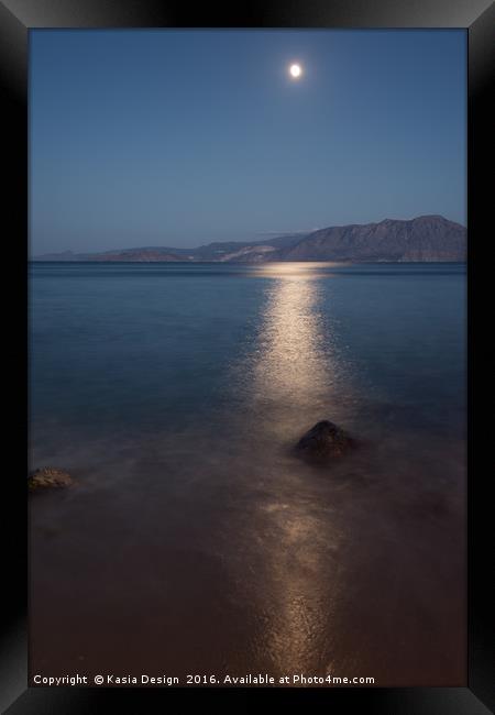 Moonlit Mirabello Bay, Agios Nikolaos, Greece Framed Print by Kasia Design