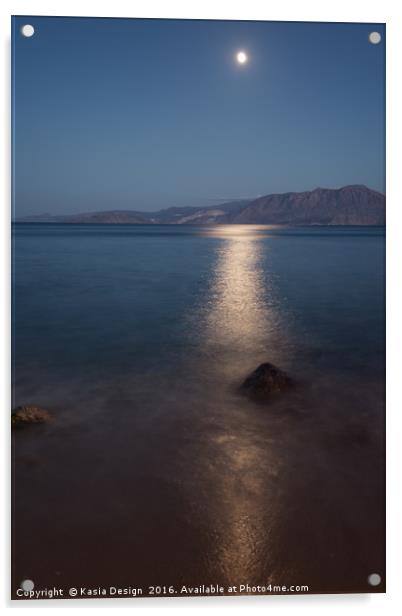 Moonlit Mirabello Bay, Agios Nikolaos, Greece Acrylic by Kasia Design