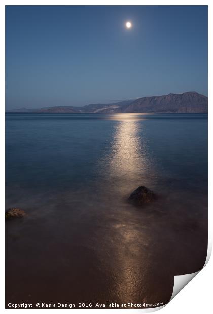 Moonlit Mirabello Bay, Agios Nikolaos, Greece Print by Kasia Design