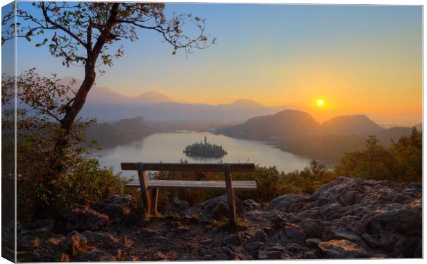 Sunrise over lake Bled Canvas Print by Sergey Golotvin