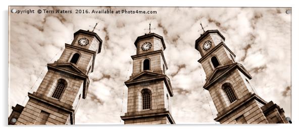 Penryn Clock Tower in sepia Acrylic by Terri Waters