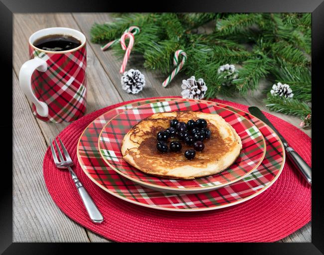 Pancake breakfast for Christmas day with evergreen Framed Print by Thomas Baker