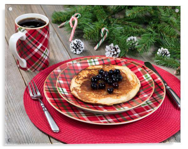 Pancake breakfast for Christmas day with evergreen Acrylic by Thomas Baker