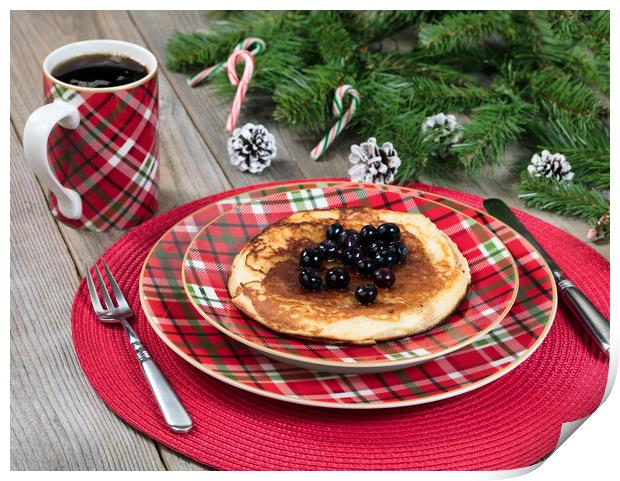 Pancake breakfast for Christmas day with evergreen Print by Thomas Baker