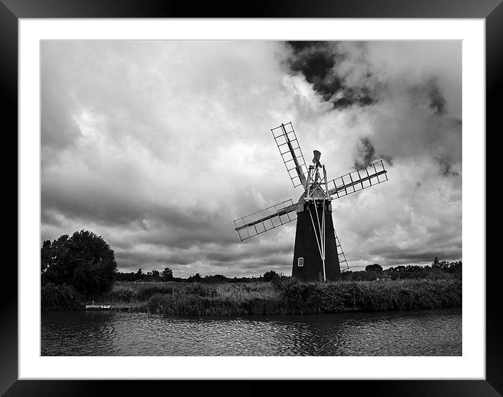 Turf Fen Windmill Black & White Framed Mounted Print by Paul Macro