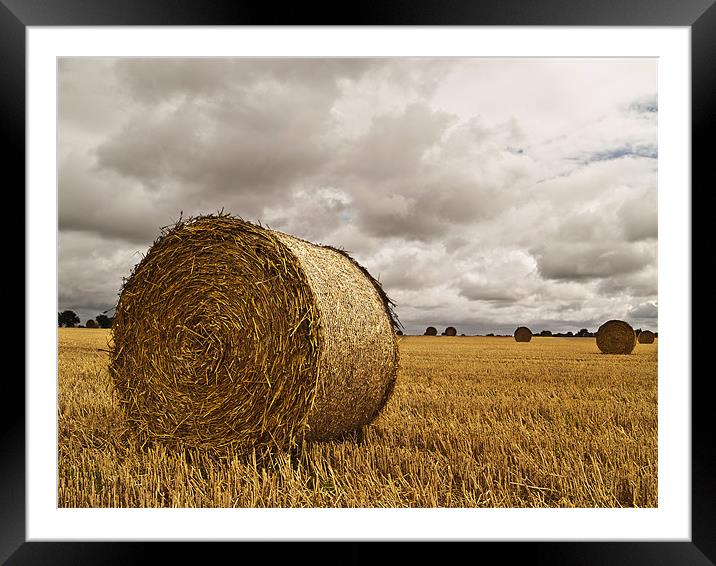 Straw Bale with stormy sky Framed Mounted Print by Paul Macro