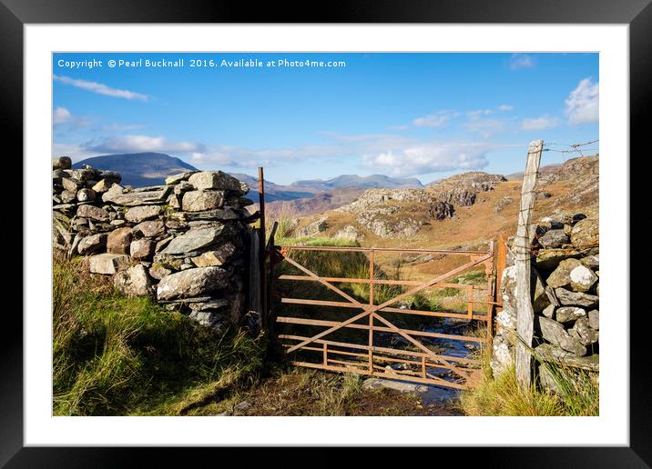 Rusty Farm Gate in Hills of Snowdonia Framed Mounted Print by Pearl Bucknall