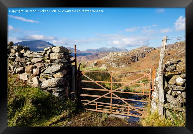 Rusty Farm Gate in Hills of Snowdonia Framed Print by Pearl Bucknall