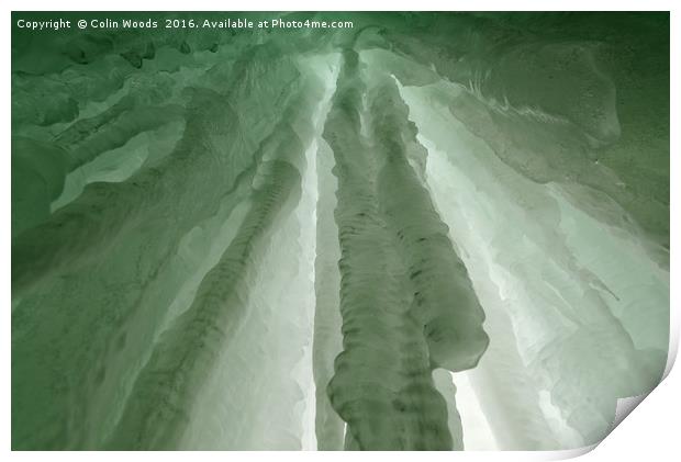 Inside a frozen waterfall Print by Colin Woods
