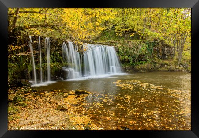 Upper Ddwli Waterfall Autumn Vale of Neath Wales Framed Print by Nick Jenkins