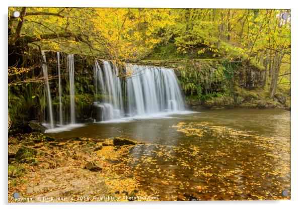 Upper Ddwli Waterfall Autumn Vale of Neath Wales Acrylic by Nick Jenkins