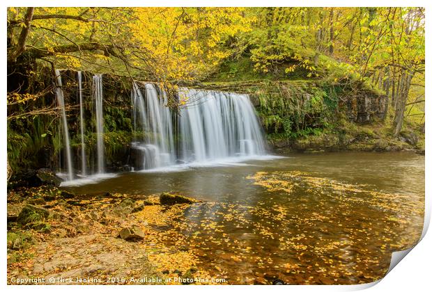 Upper Ddwli Waterfall Autumn Vale of Neath Wales Print by Nick Jenkins