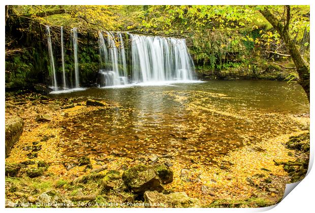 Upper Ddwli Waterfall  Autumn in the Vale of Neath Print by Nick Jenkins
