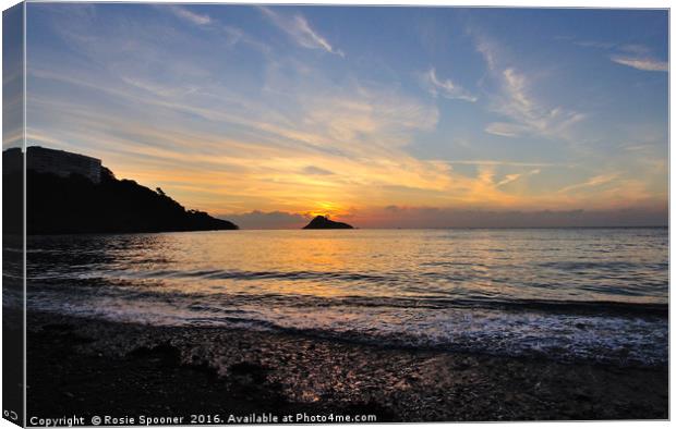Sunset at Thatcher Rock on Meadfoot Beach Torquay Canvas Print by Rosie Spooner