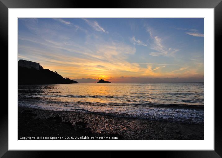 Sunset at Thatcher Rock on Meadfoot Beach Torquay Framed Mounted Print by Rosie Spooner