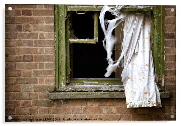 Abandonded building window and curtains Acrylic by Simon Bratt LRPS