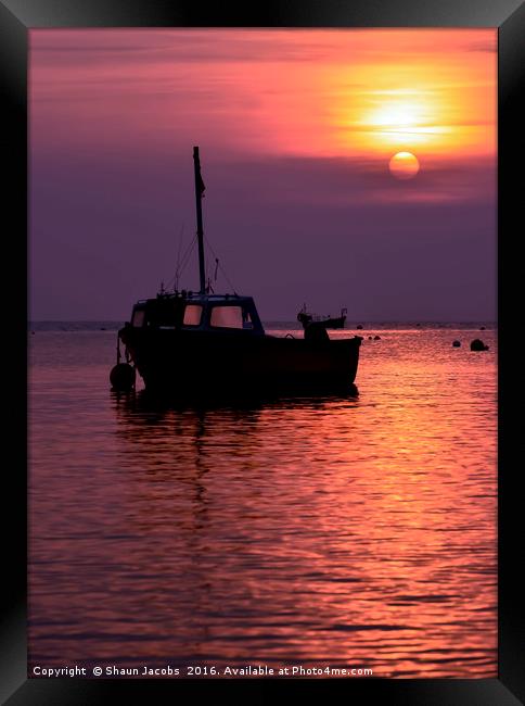 Fishing boat sunrise  Framed Print by Shaun Jacobs
