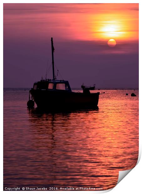 Fishing boat sunrise  Print by Shaun Jacobs