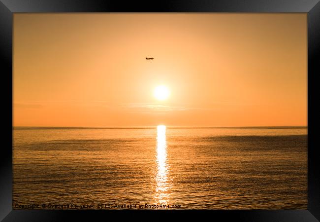 Flight Over The Sea At Sunset  Framed Print by Svetlana Korneliuk