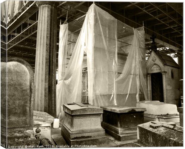 Mausoleum Draped in Tarp Canvas Print by Mary Rath