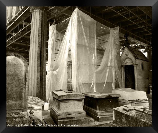 Mausoleum Draped in Tarp Framed Print by Mary Rath