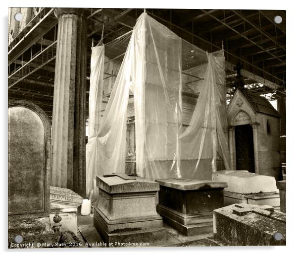 Mausoleum Draped in Tarp Acrylic by Mary Rath